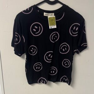 Obsessive Love Black Tee with Pink Smiley Faces